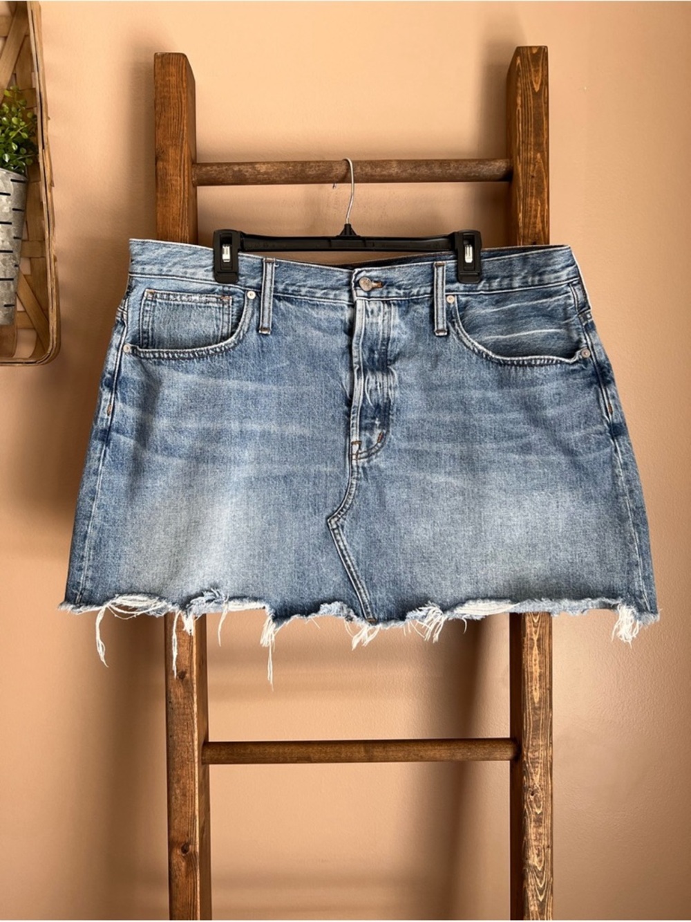 Denim Mini Skirt - Light Blue Distressed